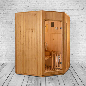 Luxus finnische Sauna / Ecksauna mit Harvia Saunaofen Eck-Ausführung für 3 Personen