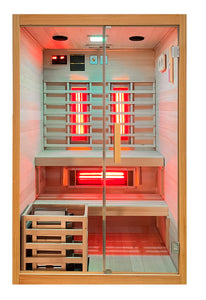 WELTNEUHEIT! Infrarotkabine und Sauna in einem | Aus hochwertigem Hemlock-Holz | Dampfsauna für 3 Personen | Finnische Sauna 130x120x200 cm (Lieferbar ab 28. Jänner 23)